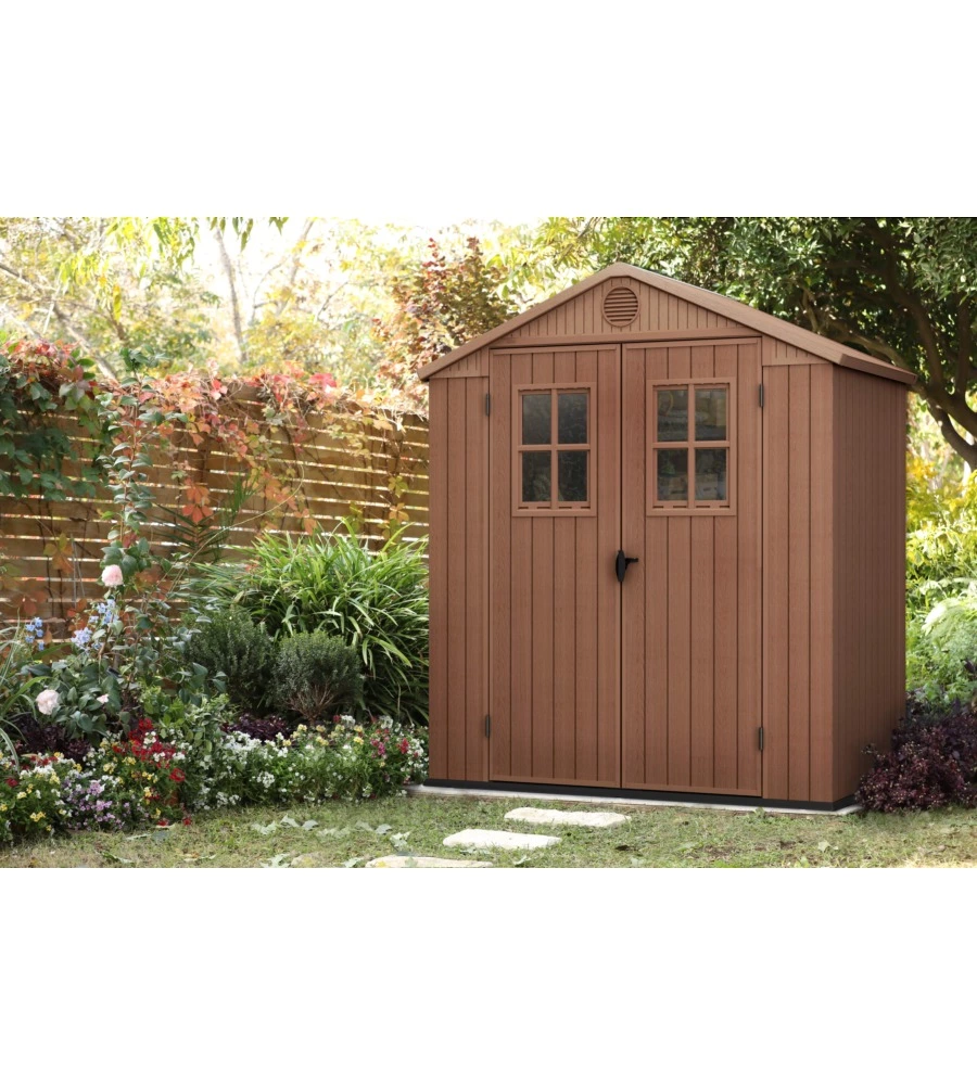 CASETTA DA GIARDINO KETER "DARWIN 6x4" IN EVOTECH+ COLORE MARRONE CON PORTA BATTENTE DOPPIA 190X122X221 CM
